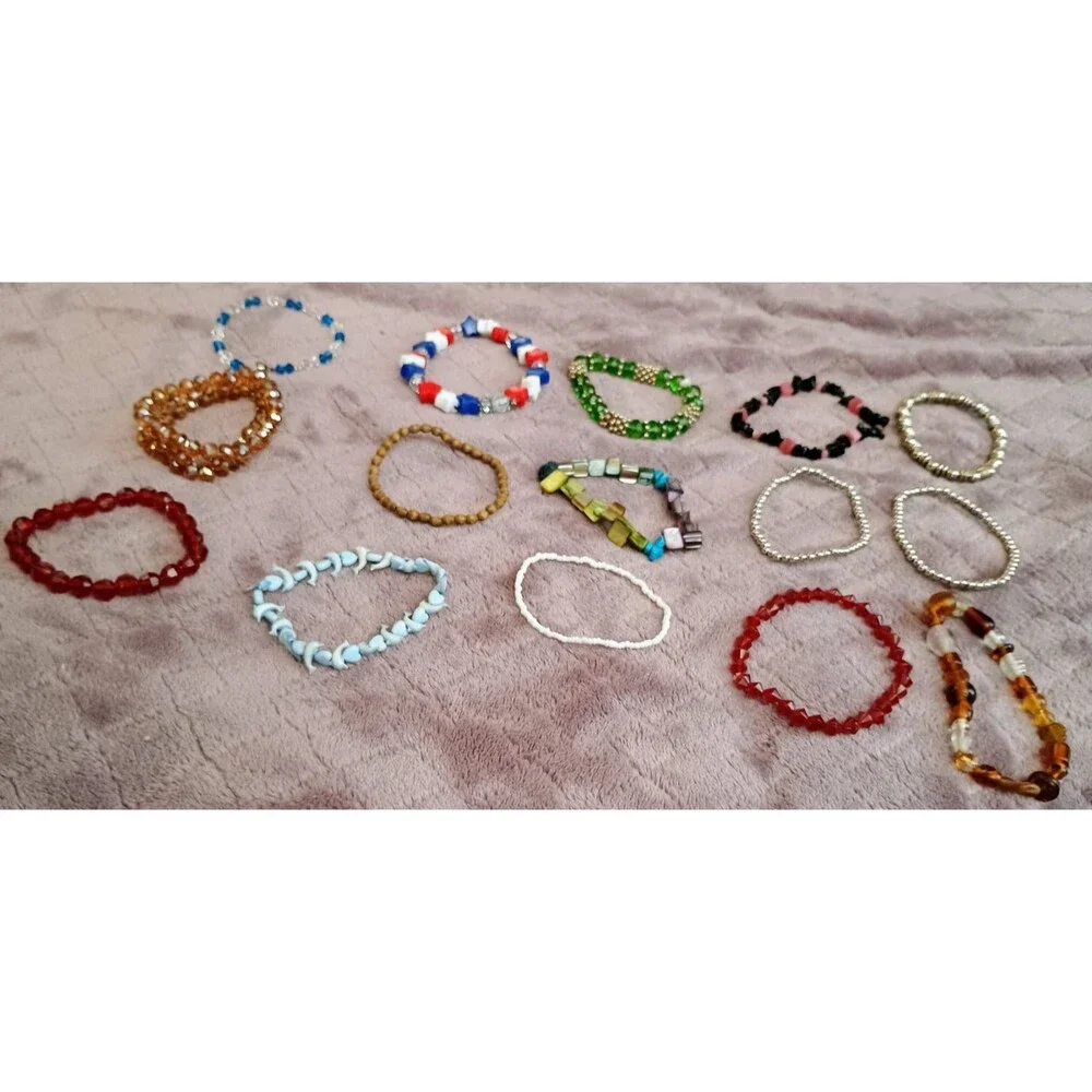 Mixed Lot of 15 Stretch Mixed Material Beaded Bracelets